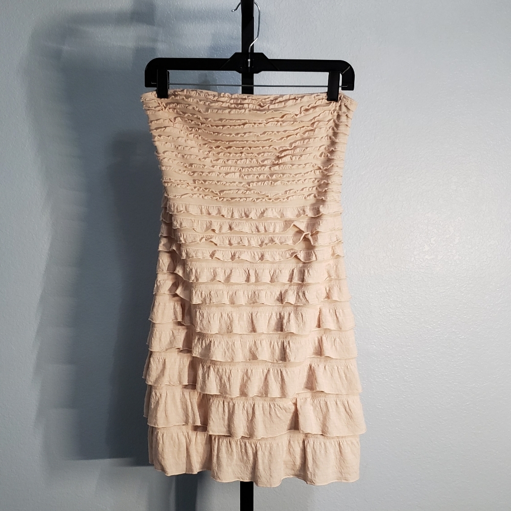 EXPRESS Dusty Pink Strapless Ruffled Midi Dress